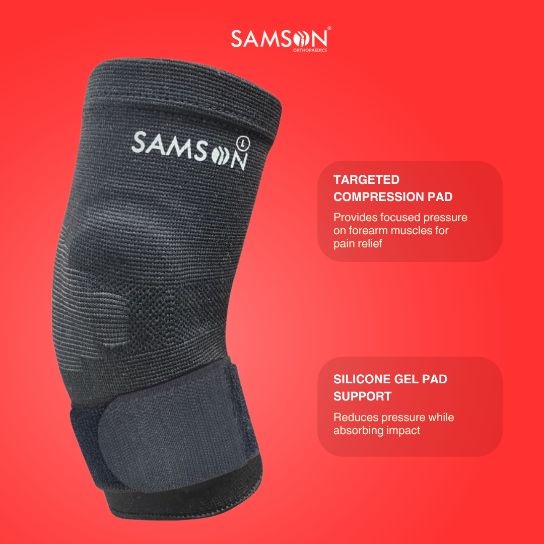 SAMSON Tennis Elbow Brace with Silicone Pad (Pair)| Pain Relief & Support for Sports, Gym & Daily Use | Men & Women