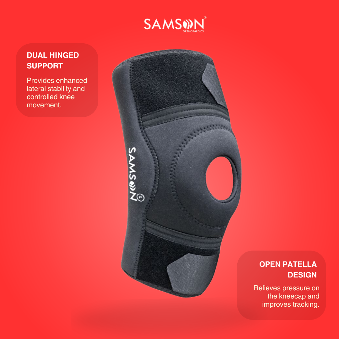 SAMSON Hinged Knee Support | Dry-Tex Brace with Adjustable Hinges for Stability | Ideal for Injury Recovery & Sports