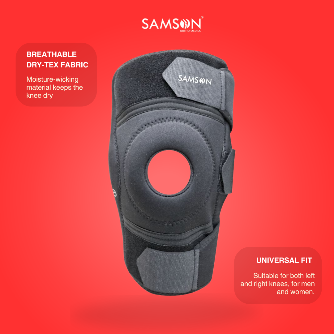SAMSON Hinged Knee Support | Dry-Tex Brace with Adjustable Hinges for Stability | Ideal for Injury Recovery & Sports