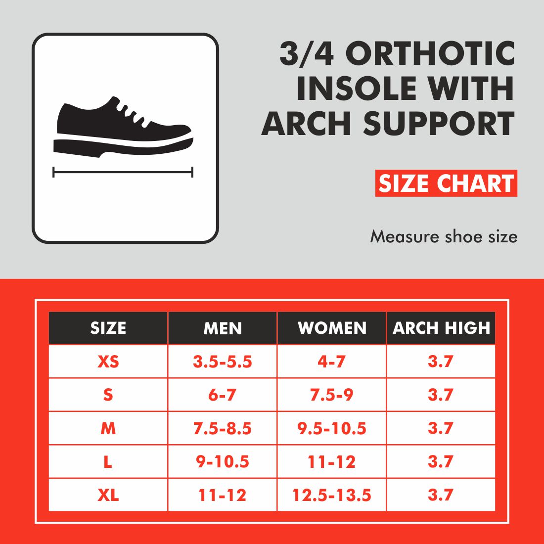 3/4 Orthotic Insole with Arch Support